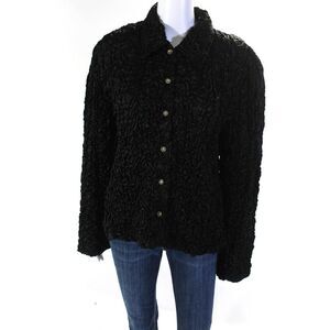 Ribkoff Trends Womens Black Textured Collar Long Sleeve Blouse Top Size 14